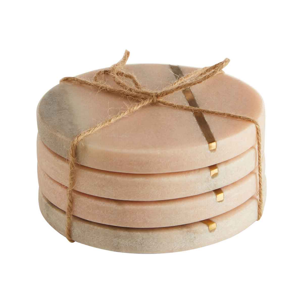 Kira Set of 4 Pink Marble Coasters With Gold Inlay