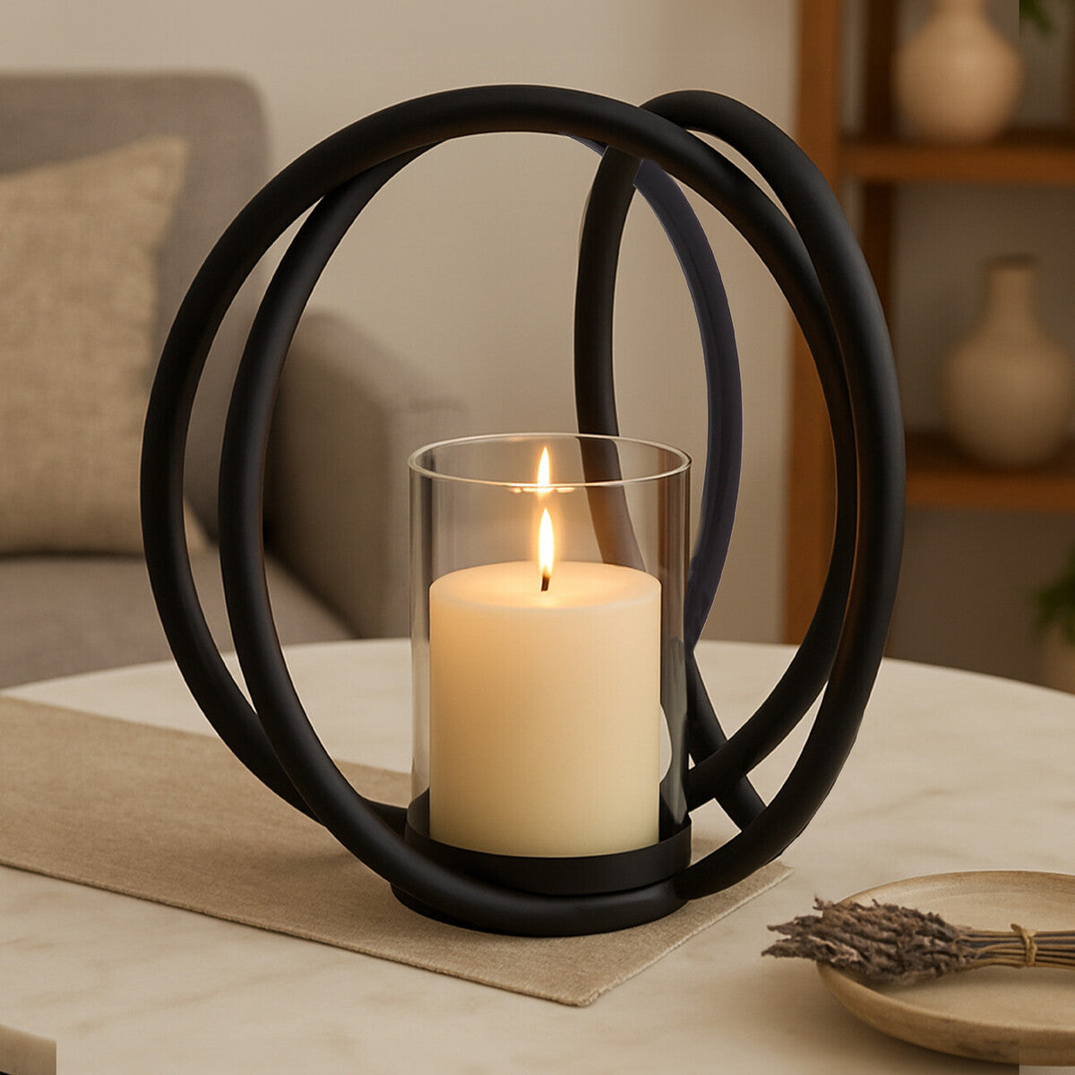 Aura Medium Matte Black Finish Candle Holder
