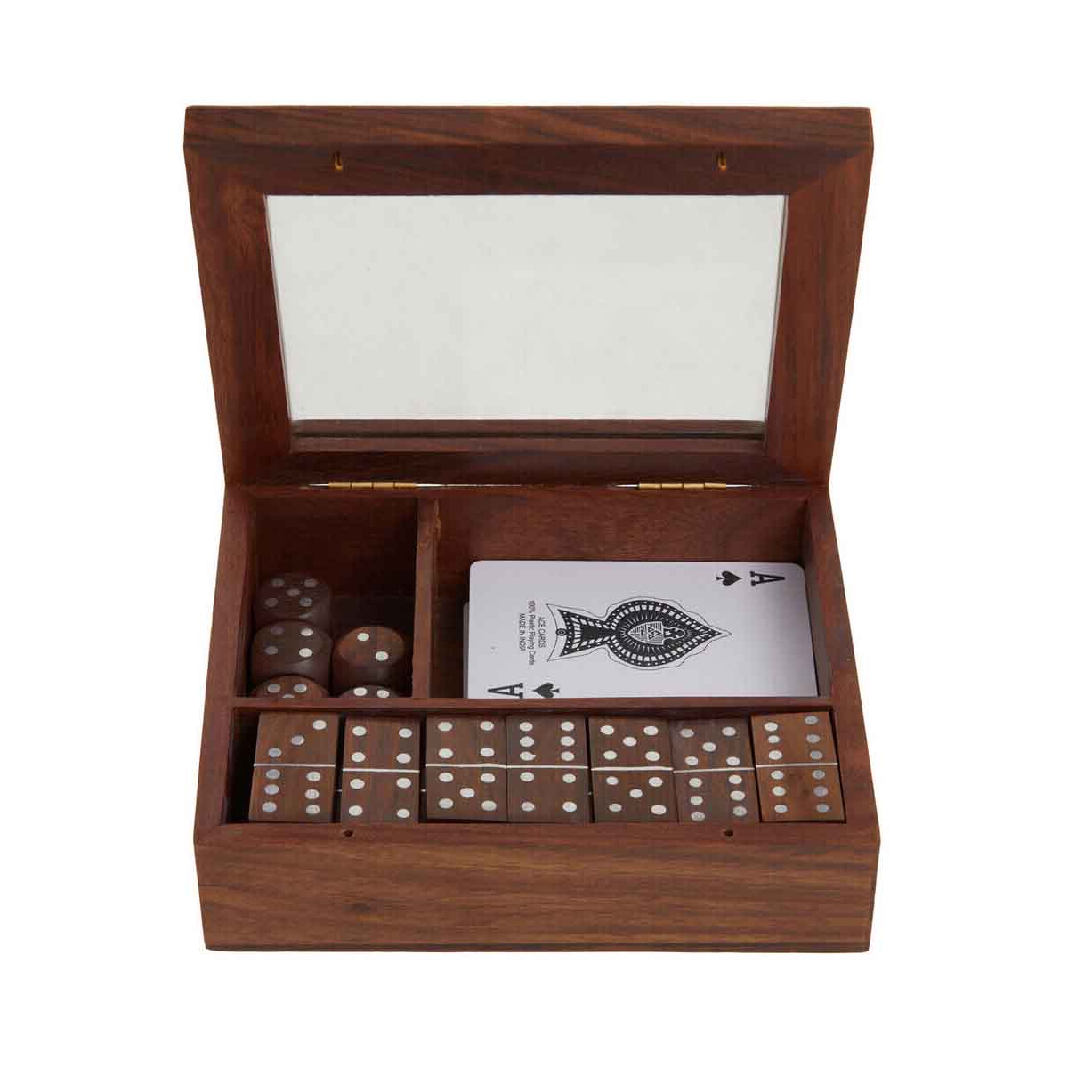 Churchill Games Set With Dominoes Dice and Playing Cards