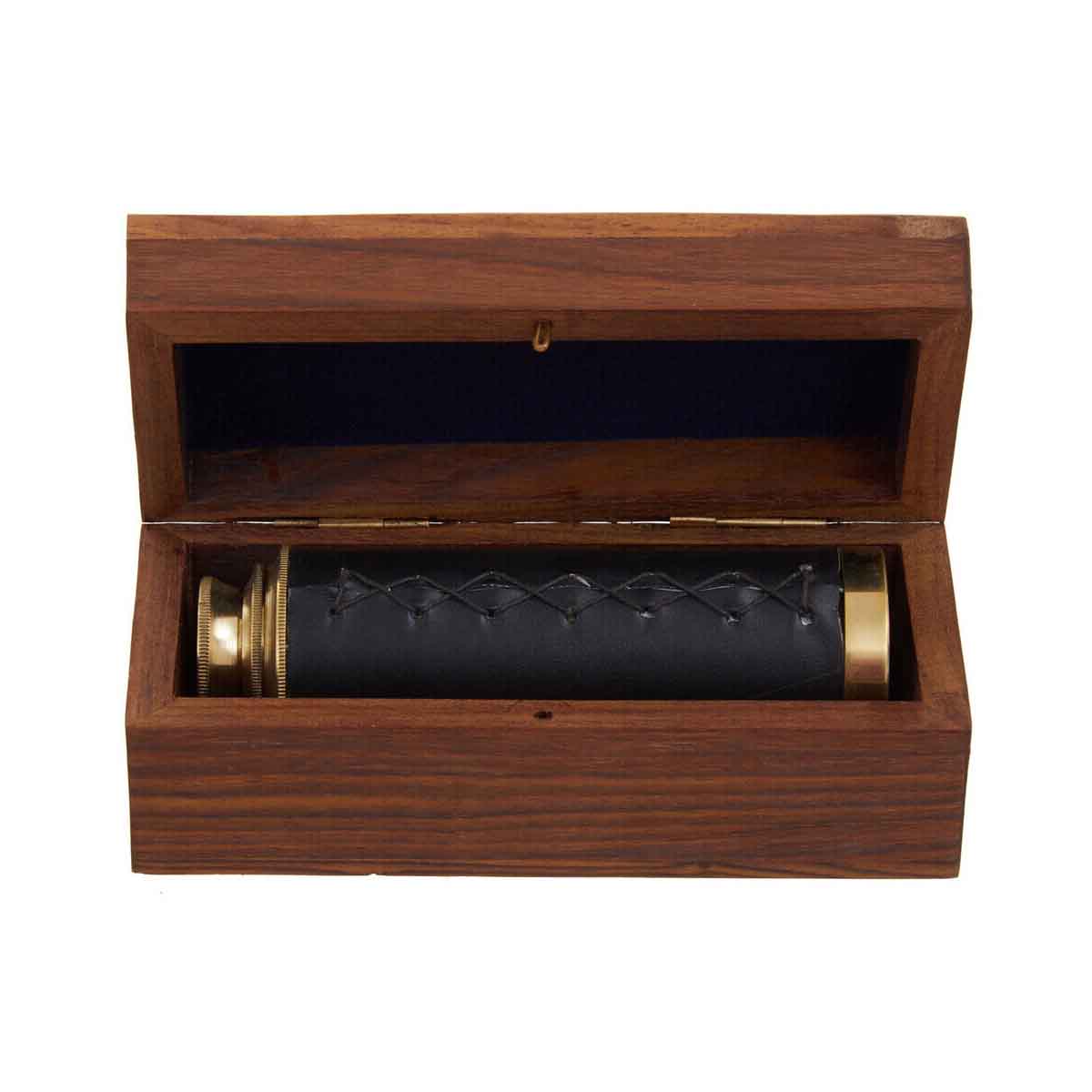 Churchill Brown Leather Effect Telescope With Wooden Box