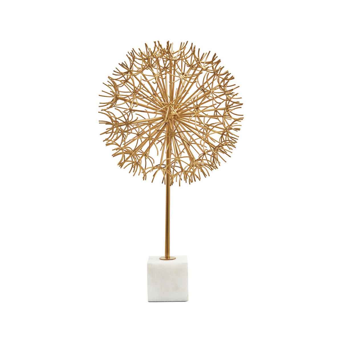 Evra Gold Dandelion Sculpture On White Marble Base