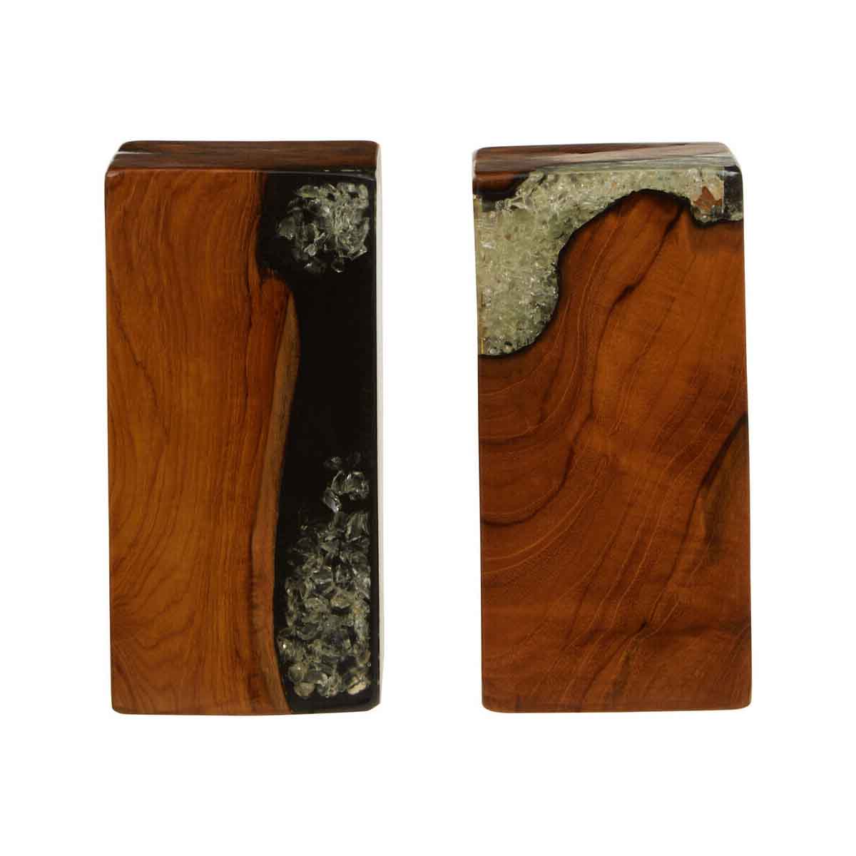 Sakra Set Of 2 Teak and Resin Bookends