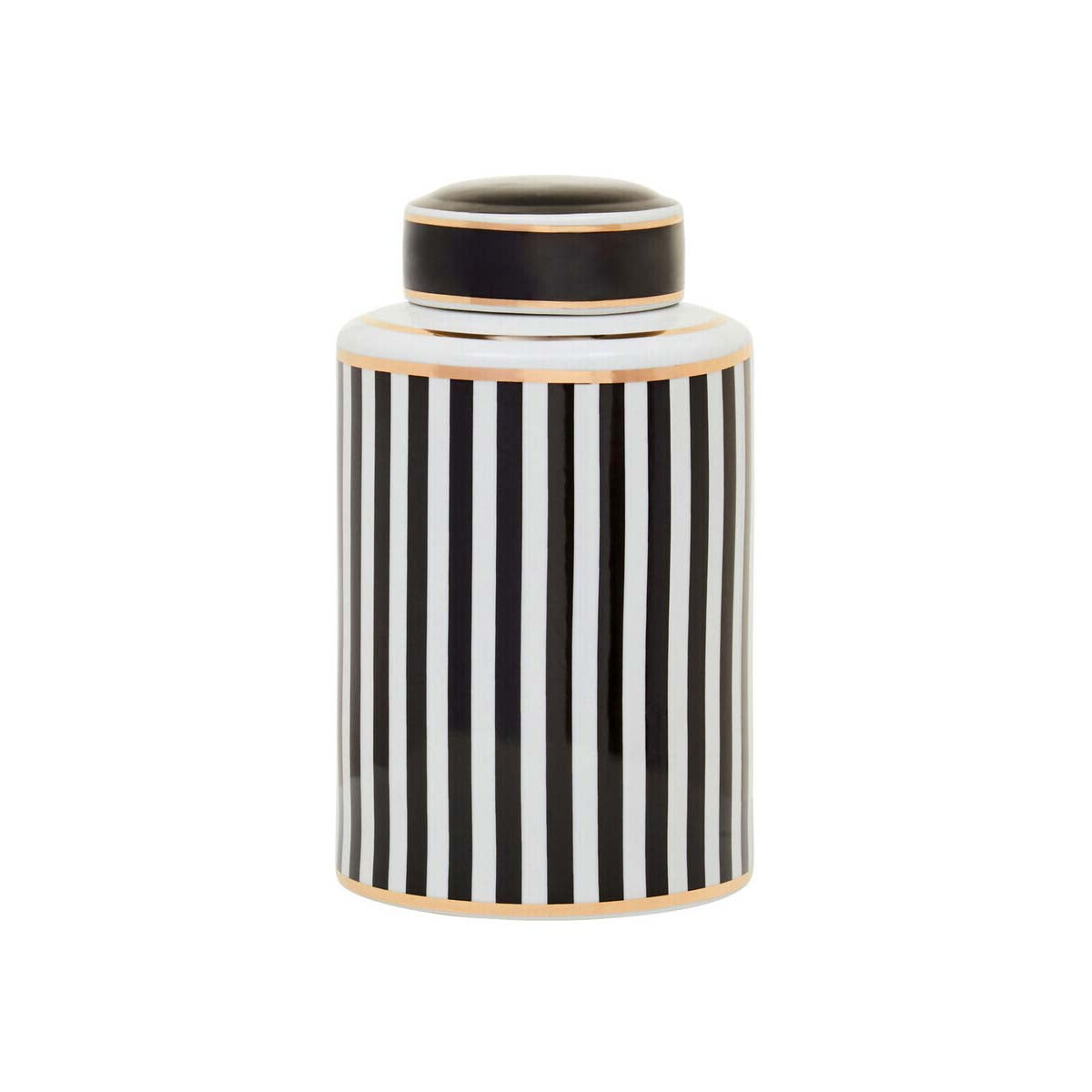 Doria Small Black And White Stripes Ceramic Jar