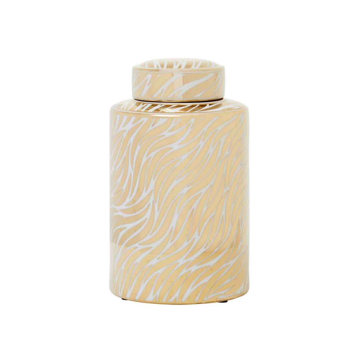 Doria Small White And Gold Finish Ceramic Jar