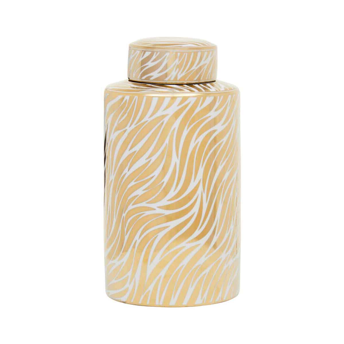 Doria Large White And Gold Finish Ceramic Jar