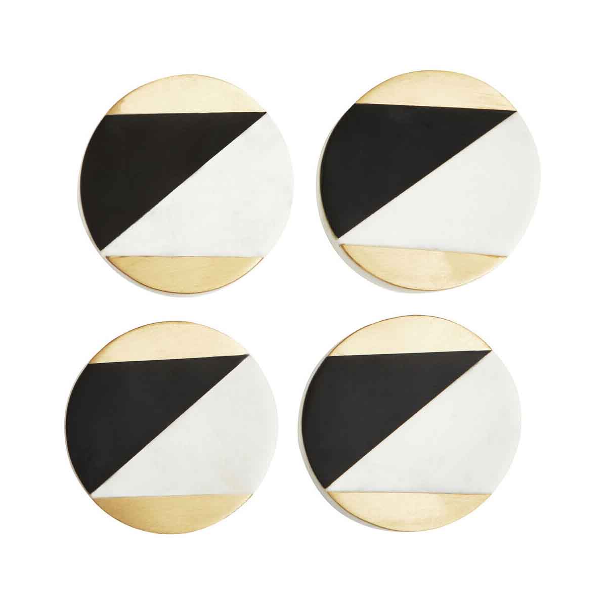 Omari Set of 4 Black and White Marble Gold Inlay Coasters
