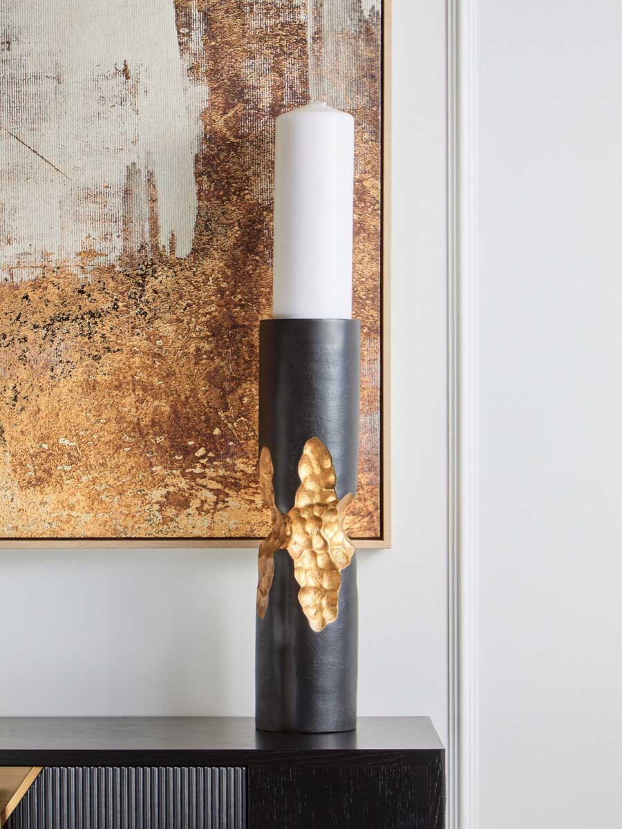 Daito Large Black and Gold Finish Candle Holder
