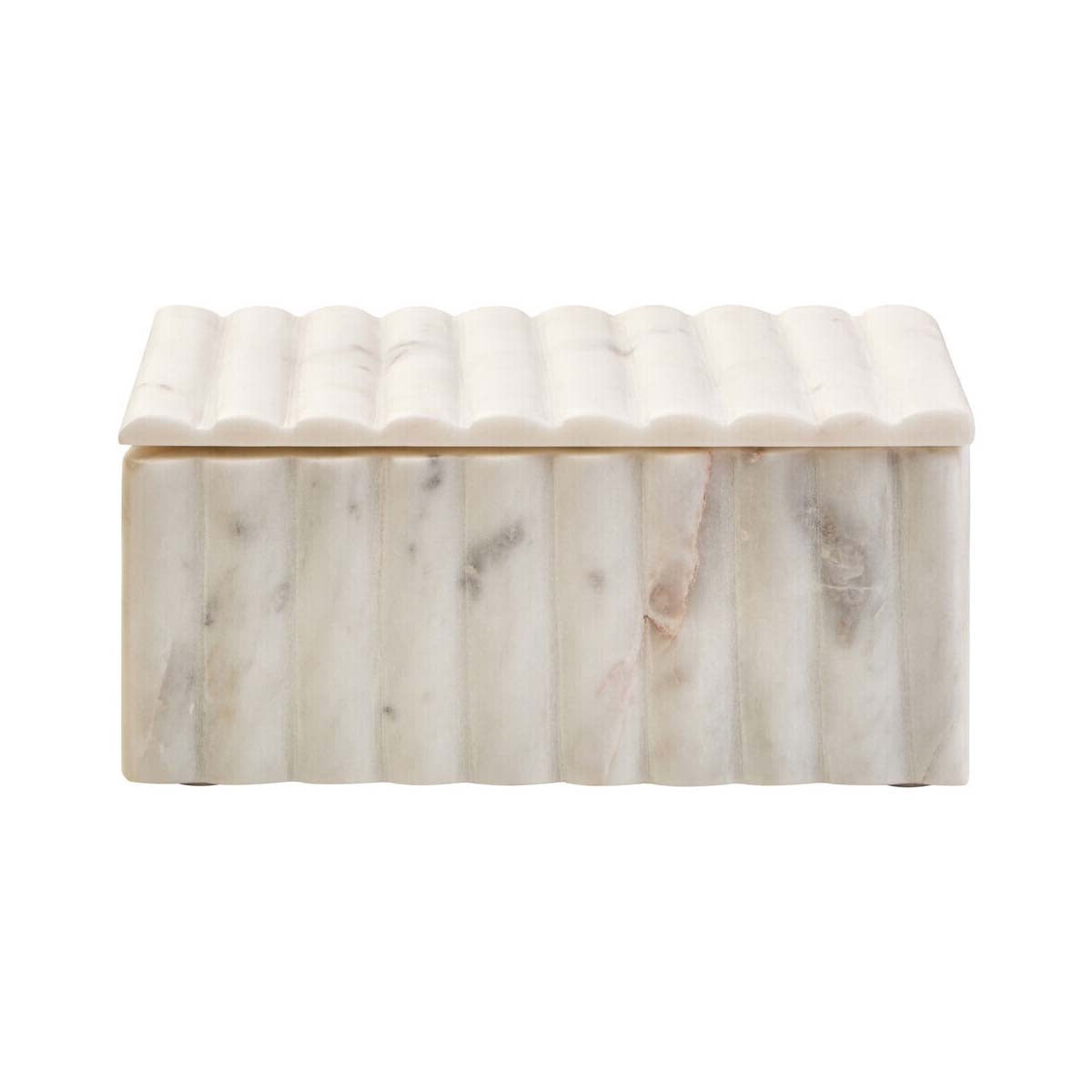 Savio Rectangular White Fluted Marble Box