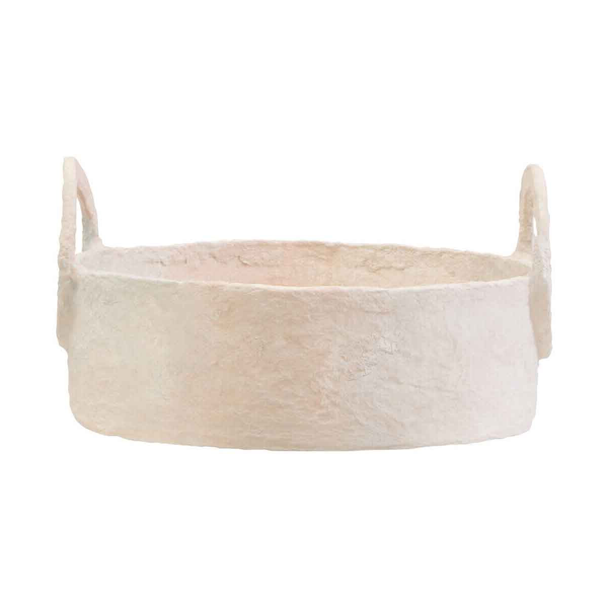 Sanai Cotton Mache Round Tray With Decorative Handles