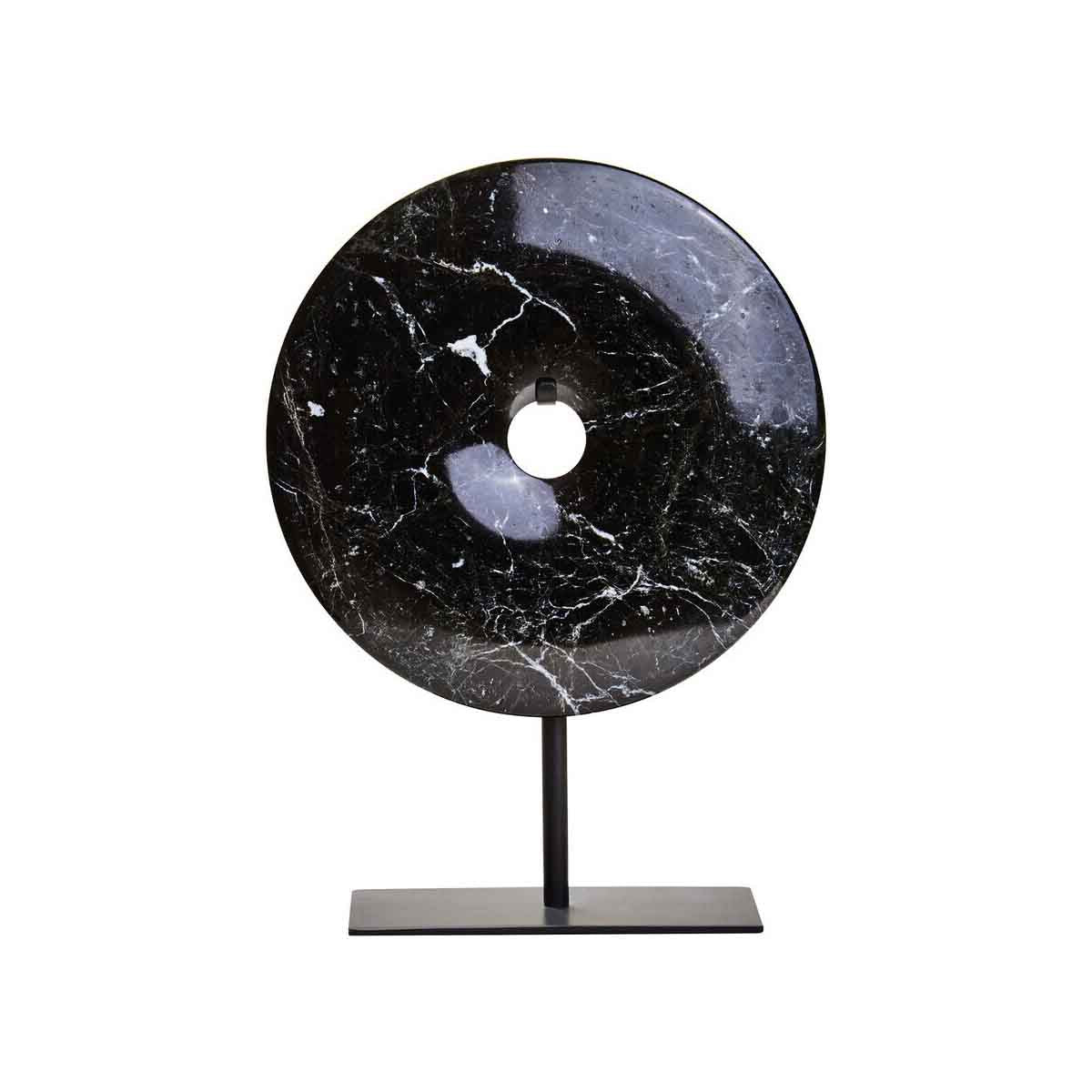 Salmo Small Round Black Marble Disc Sculpture