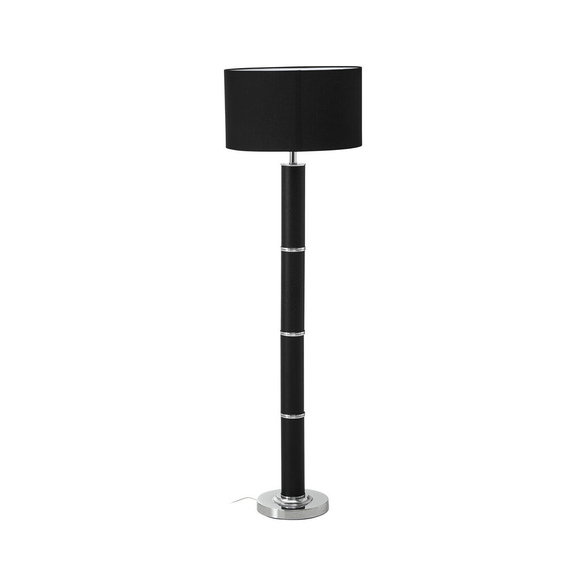 Hanah Black Snake Leather Effect Floor Lamp with Chrome Base and Black Shade