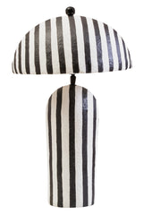 Carta 50cm Black And White Stripe Papier Mache Table Lamp With Dome Shade
