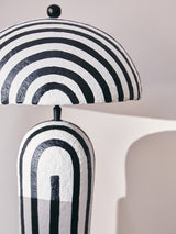 Carta 50cm Black And White Stripe Papier Mache Table Lamp With Dome Shade