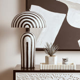 Carta 50cm Black And White Stripe Papier Mache Table Lamp With Dome Shade