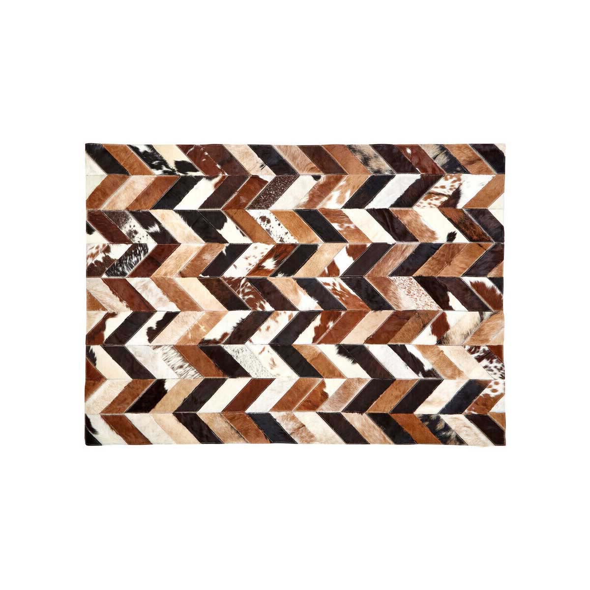 Bosie Safira Large Brown Hair on Leather Chevron Patchwork Rug