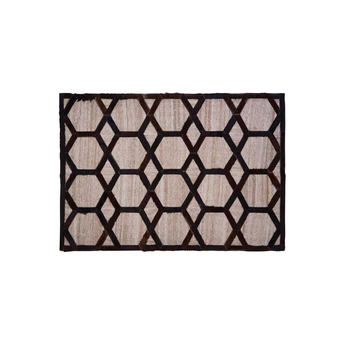 Bosie Safira Small Grey Rug with Black Hair on Leather