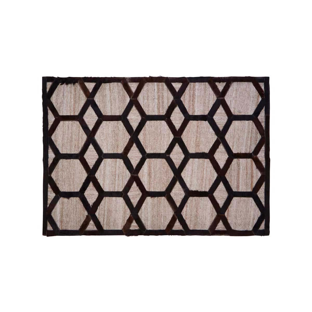 Bosie Safira Large Grey Rug with Black Hair on Leather