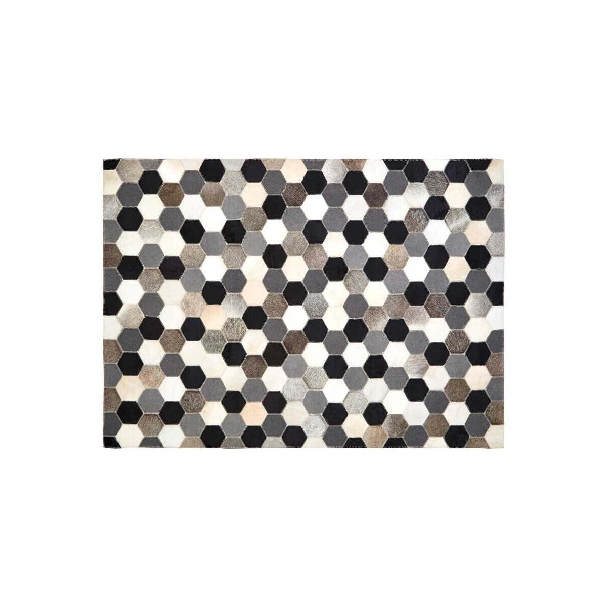Bosie Safira Large Hair on Leather Hexagon Patchwork Rug