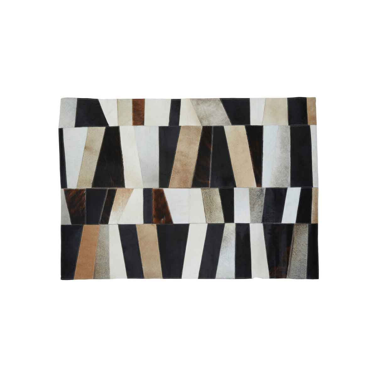Bosie Safira Small Geometric Striped Hair on Leather Patchwork Rug
