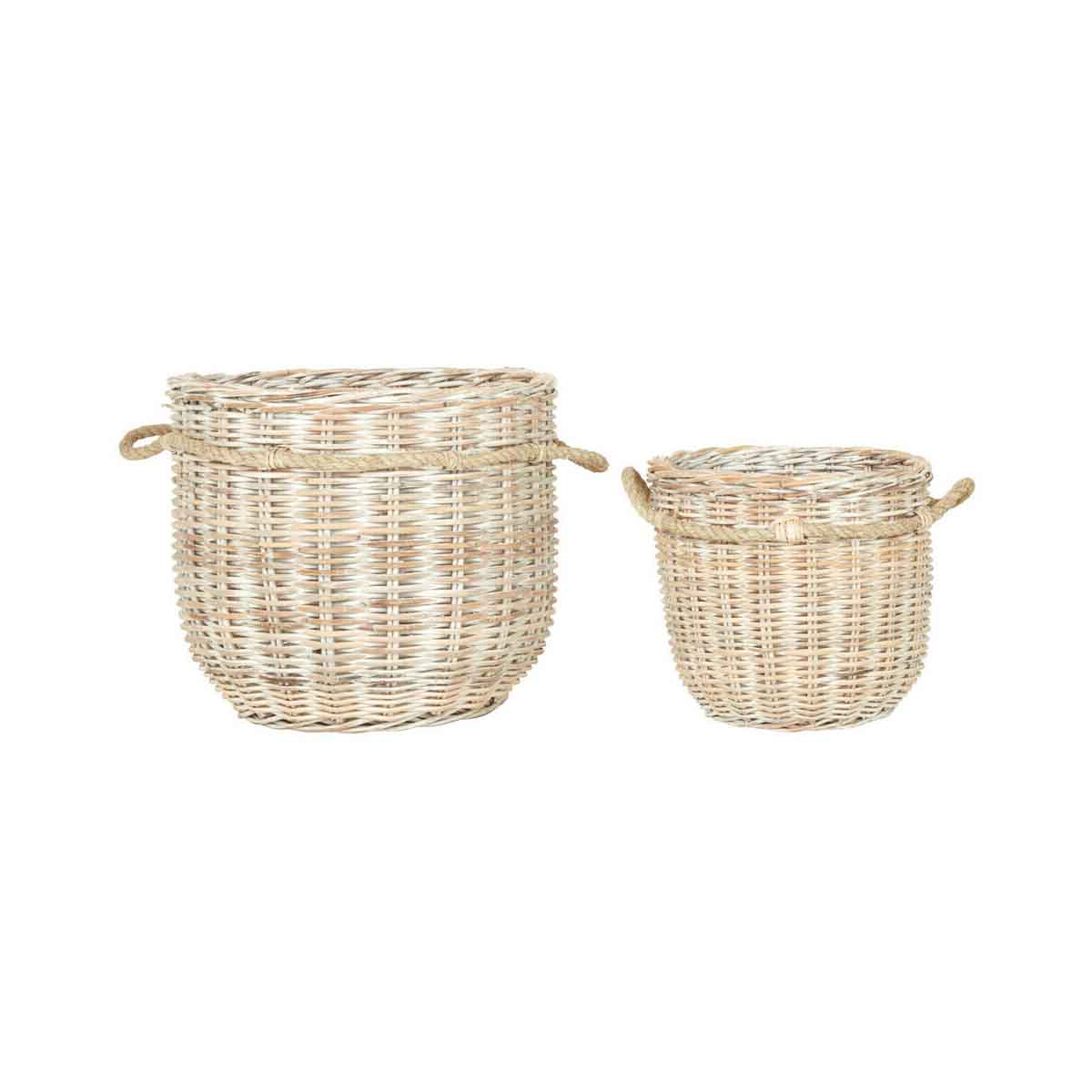 Argento Whitewash Rattan Storage Baskets- Set of 2