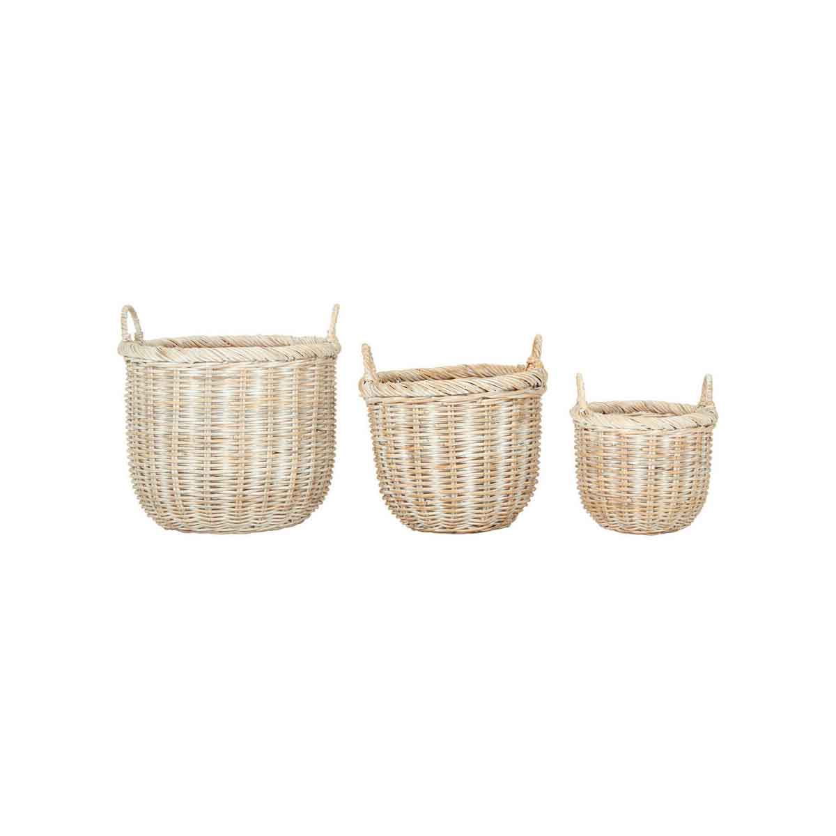 Argento Whitewash Rattan Storage Baskets- Set of 3