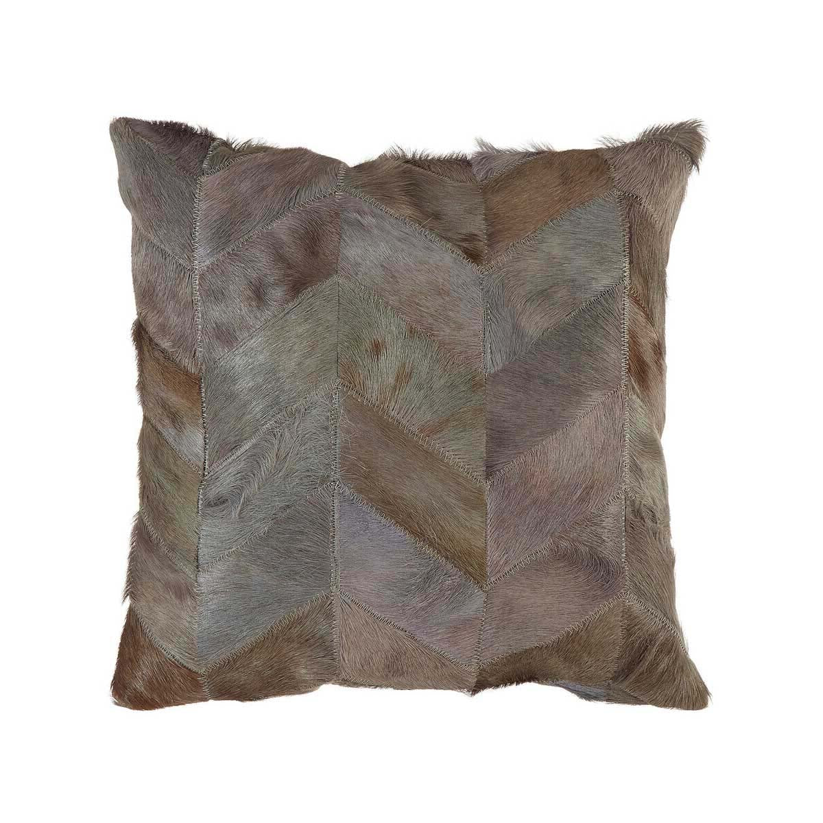 Bosie Safira Grey Chevron Hair on Leather Patchwork Cushion