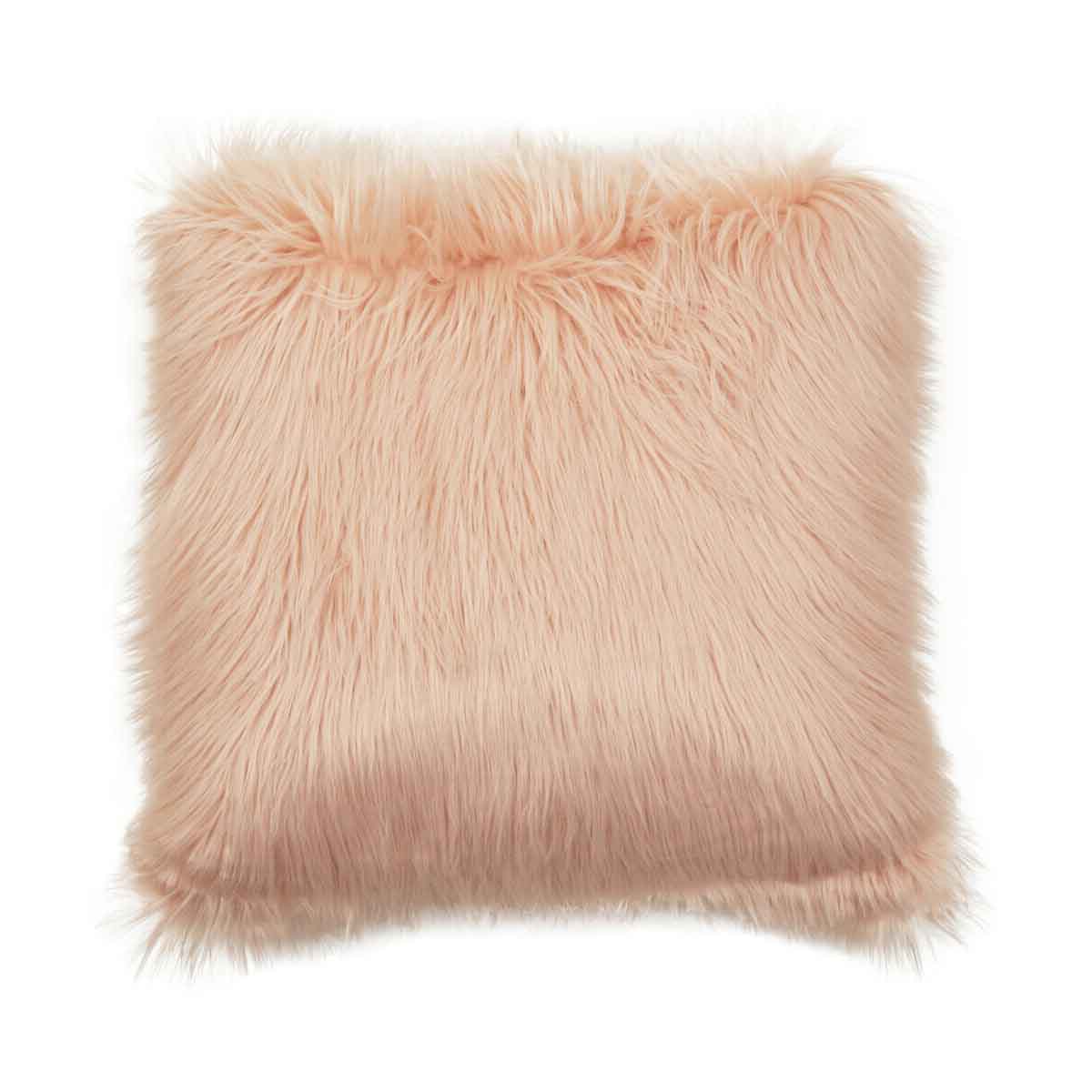 Bosie Mongolian Faux Fur Pink Square Cushion