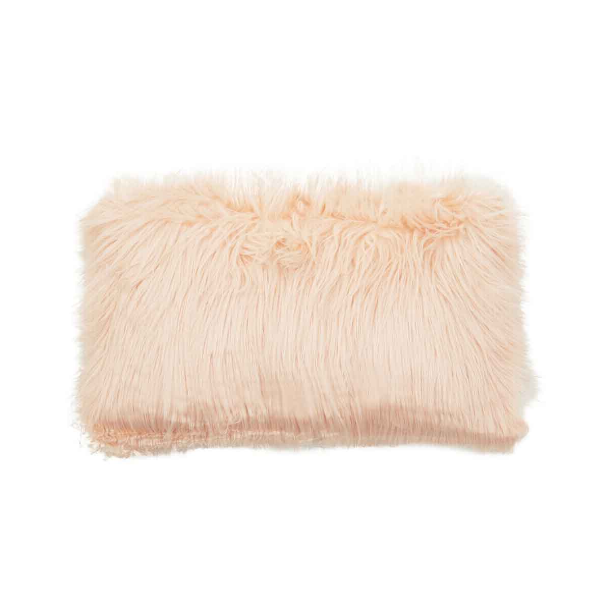 Bosie Mongolian Faux Fur Pink Rectangular Cushion
