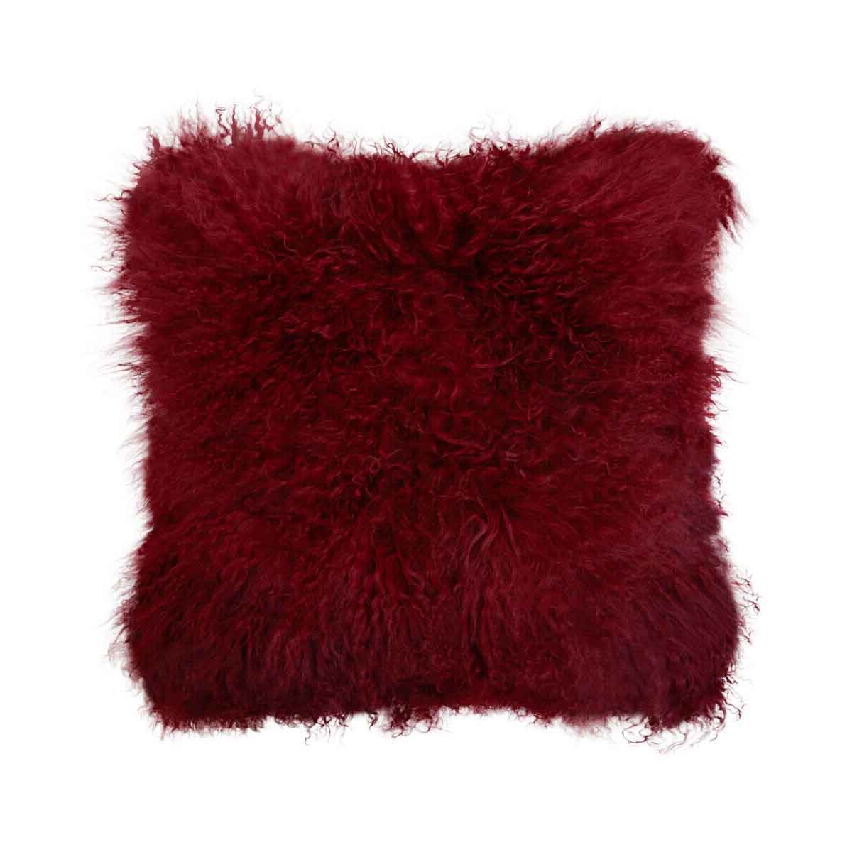 Bosie Mongolian Fur Maroon Square Cushion