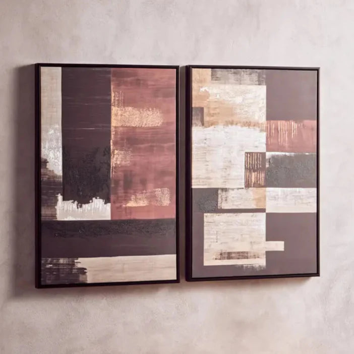 Astratto Set Of 2 Red Multi Colour Wall Art