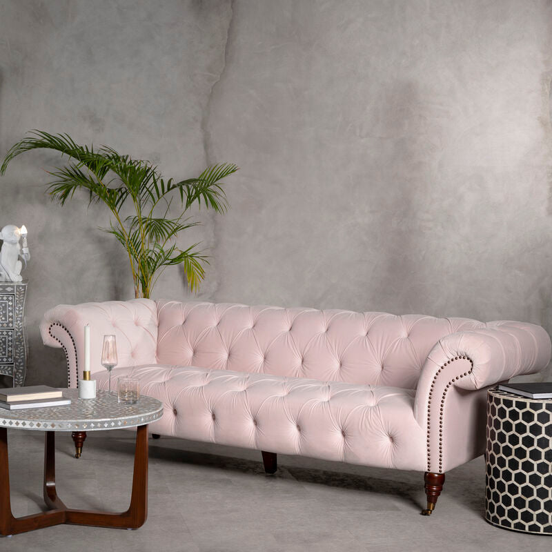 Suri 3 Seat Blossom Fabric Chesterfield Sofa