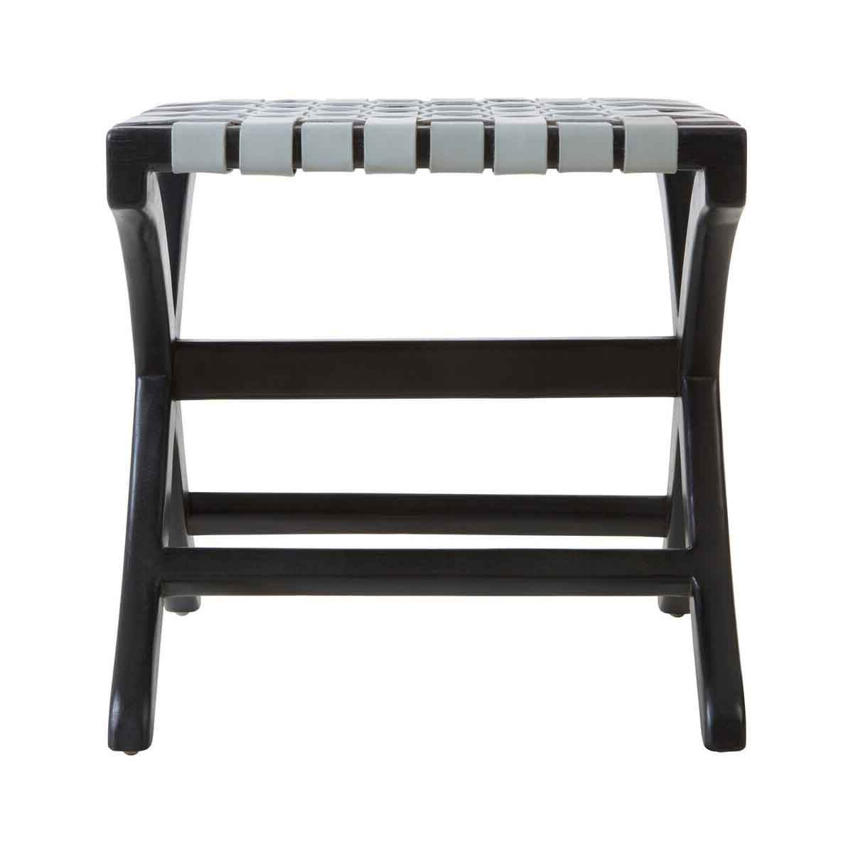Kendari Grey Leather And Teak Stool