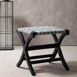 Kendari Grey Leather And Teak Stool