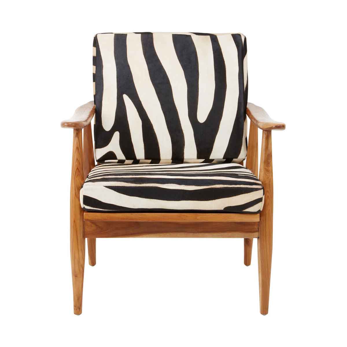 Kendari Leather Zebra Pattern And Teak Chair