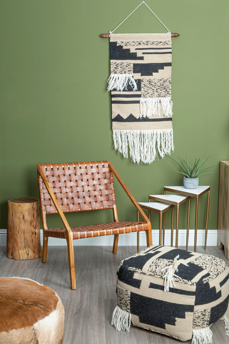 Kendari Tan Strapped Leather And Teak Chair