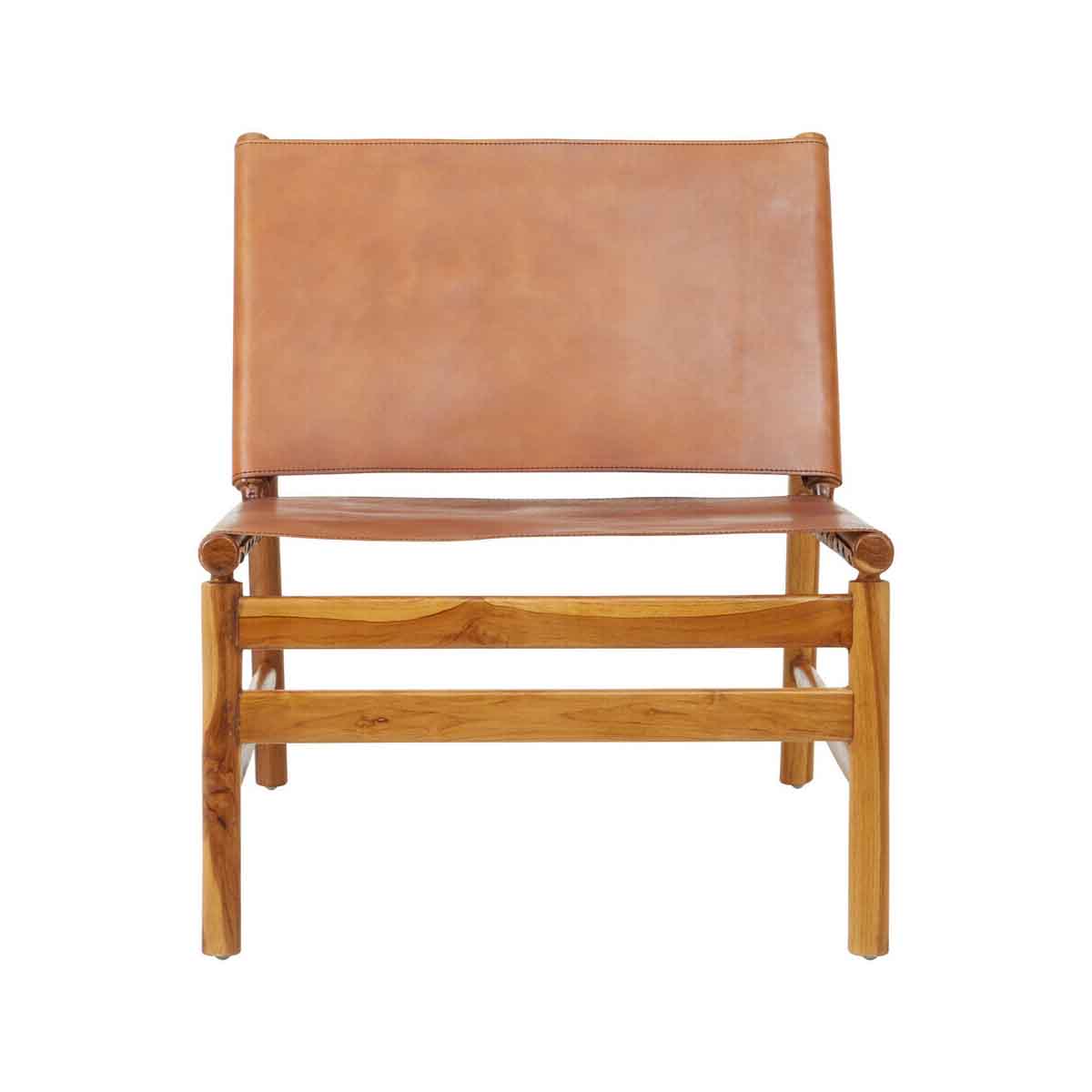 Kendari Teak Wood Chair with Brown Plain Leather