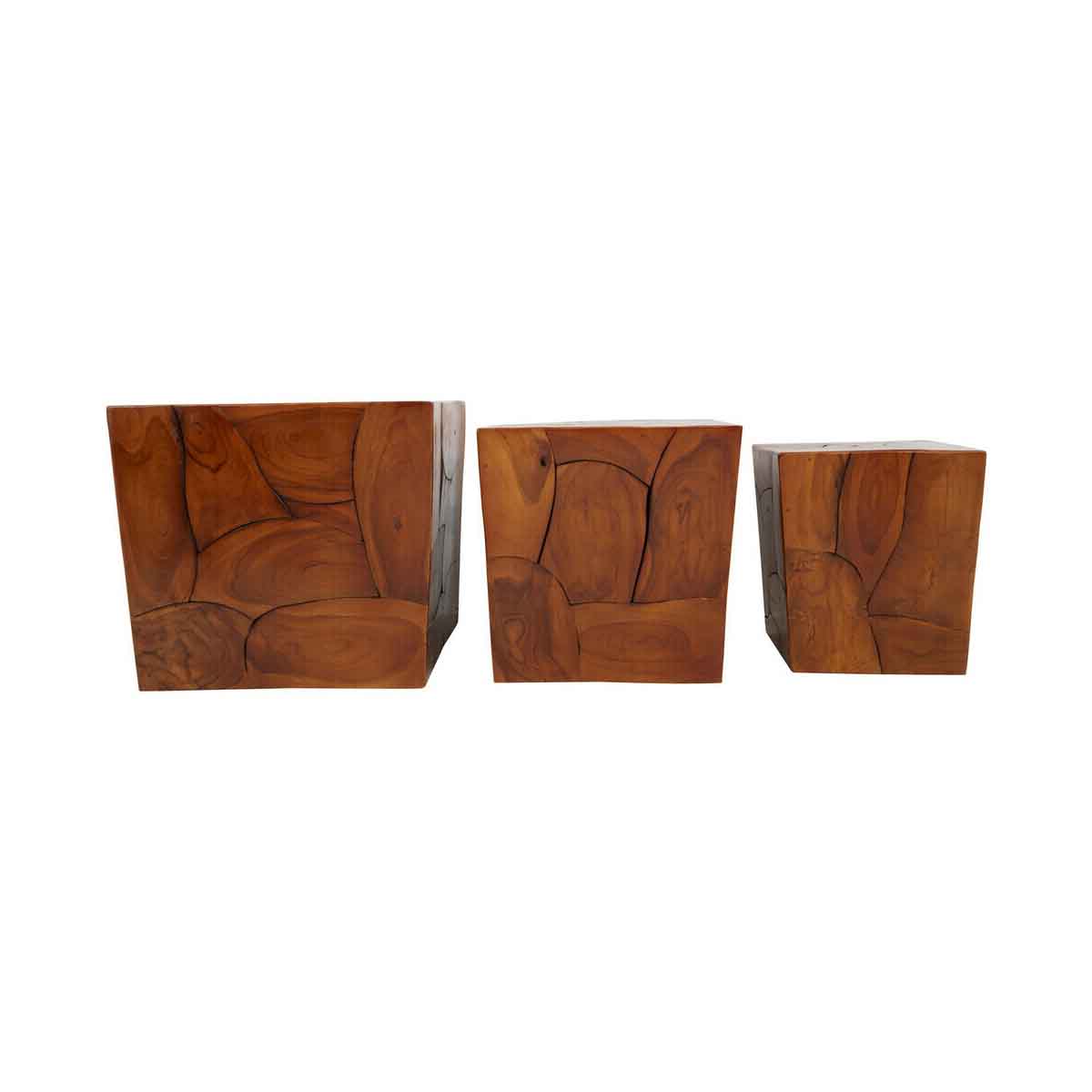 Surak Set of 3 Teak Side Tables and Stools