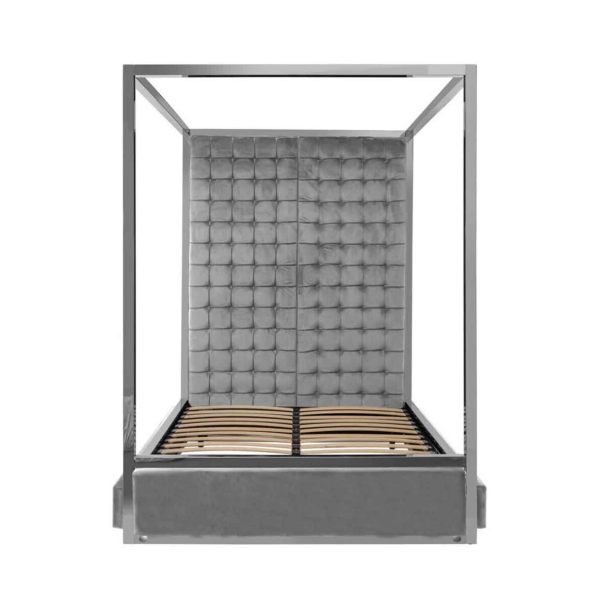 Piermount Grey Velvet 4 Poster King Bed