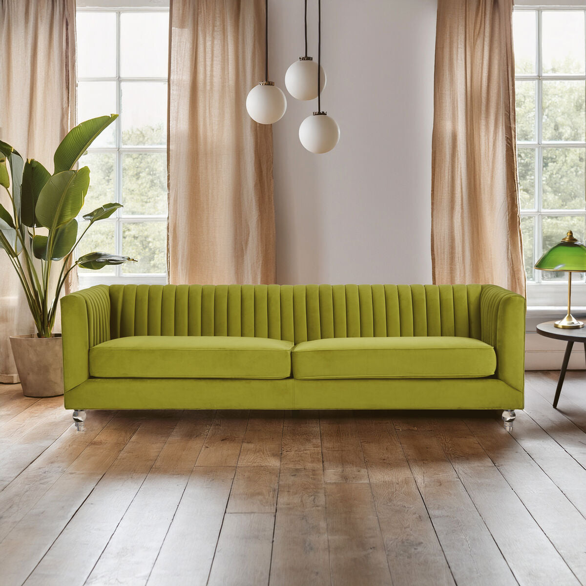 Brasa 3 Seat Green Velvet Sofa
