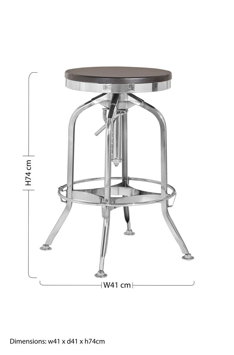 Gator Ash Wood And Silver Chrome Metal Stool