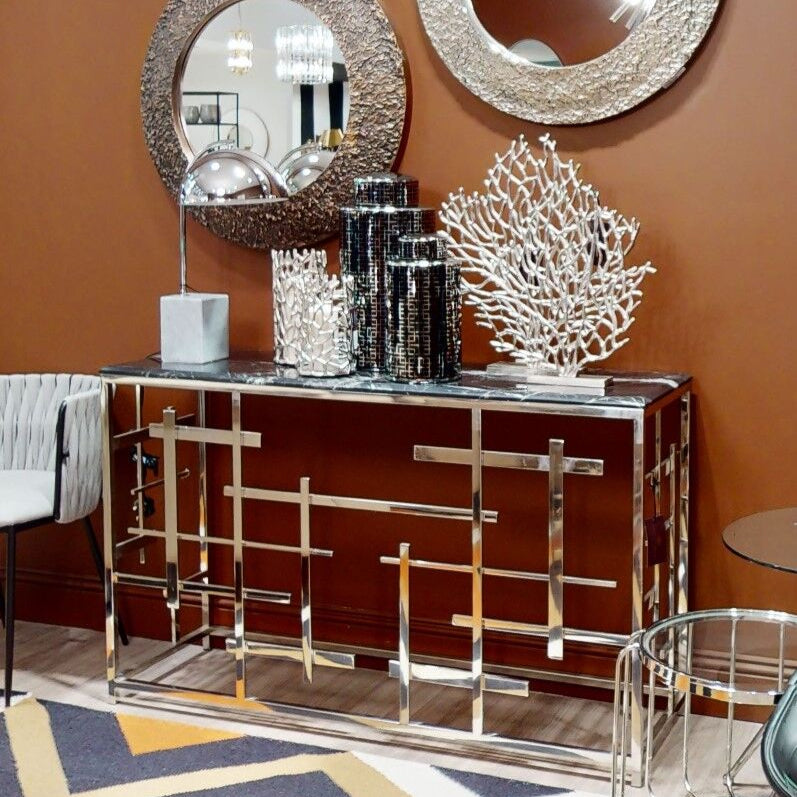 Aprilia Black Marble Console Table