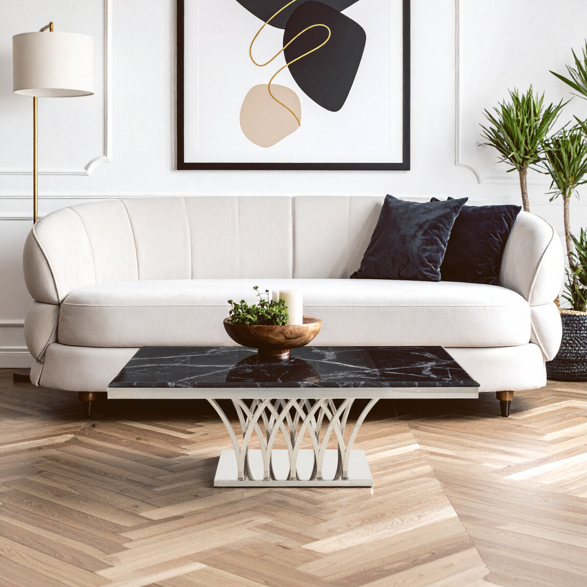 Arenza Black Marble And Silver Coffee Table