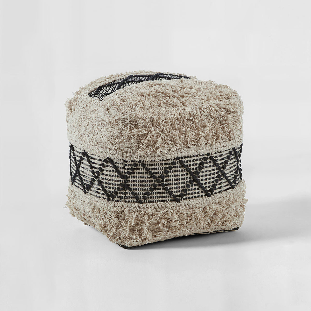 Cefena Black and White Shaggy Pouffe