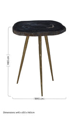 Relic Side Table With Petrified Wood Top and Brass Finish Legs