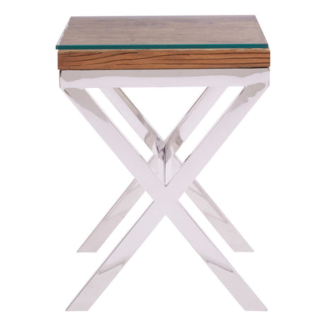 Kerala Natural Top Side Table With Cross Base