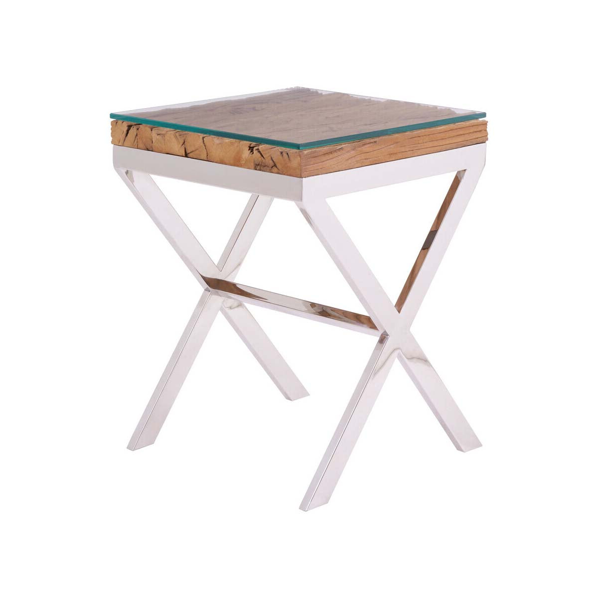 Kerala Natural Top Side Table With Cross Base