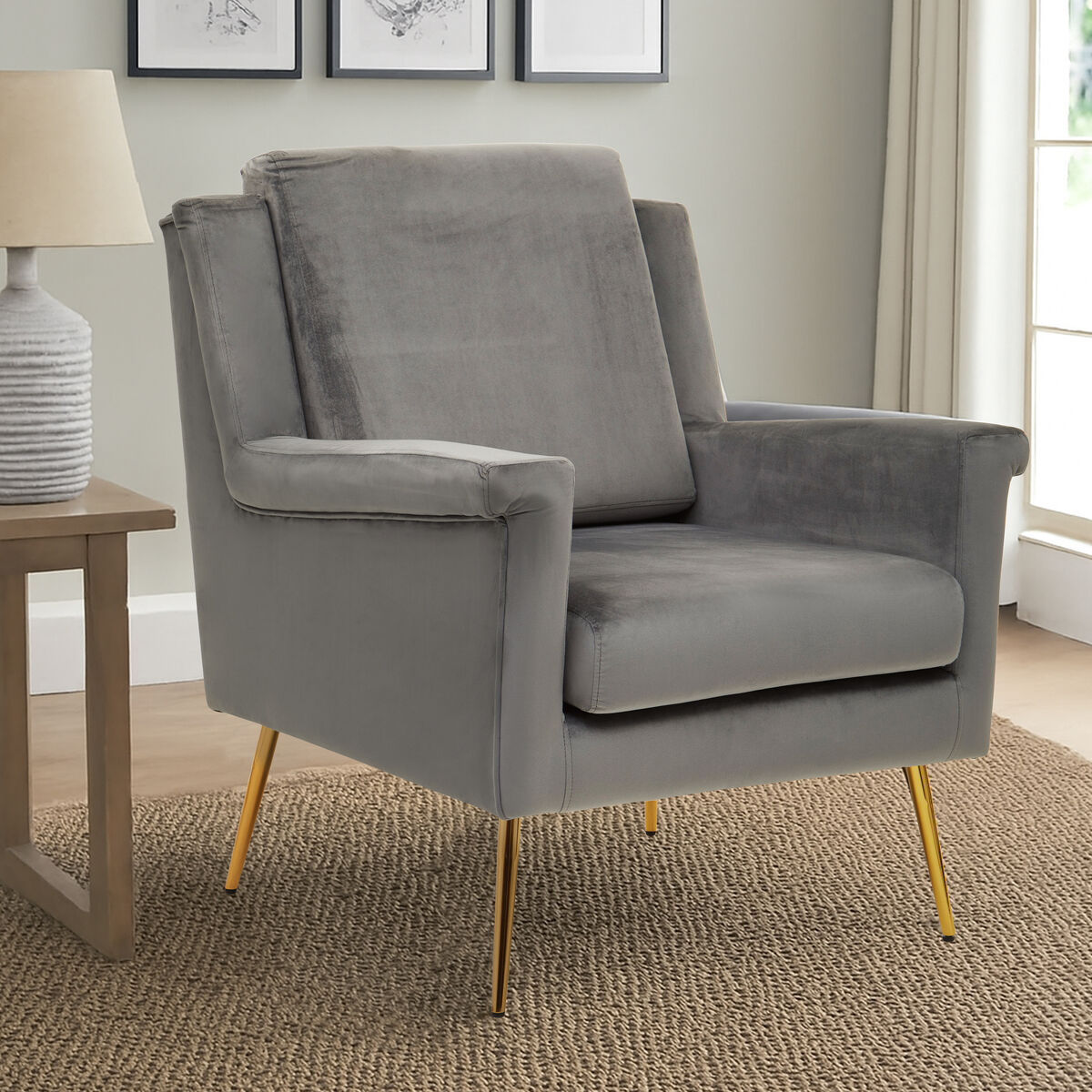 Salma Grey Velvet Armchair.