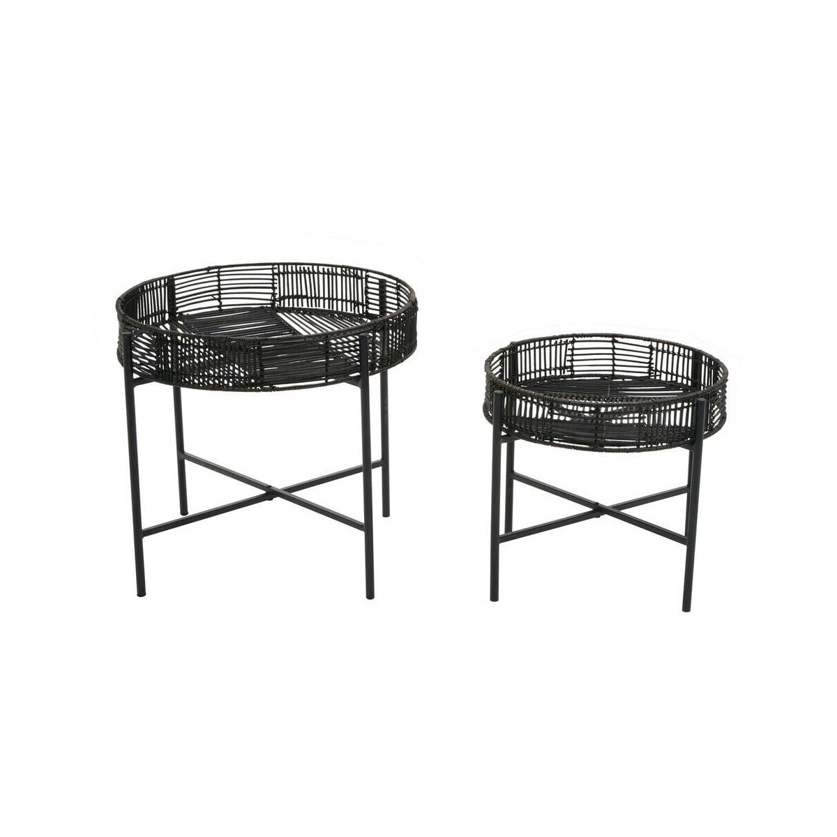 Batu Set Of 2 Black Rattan Side Tables