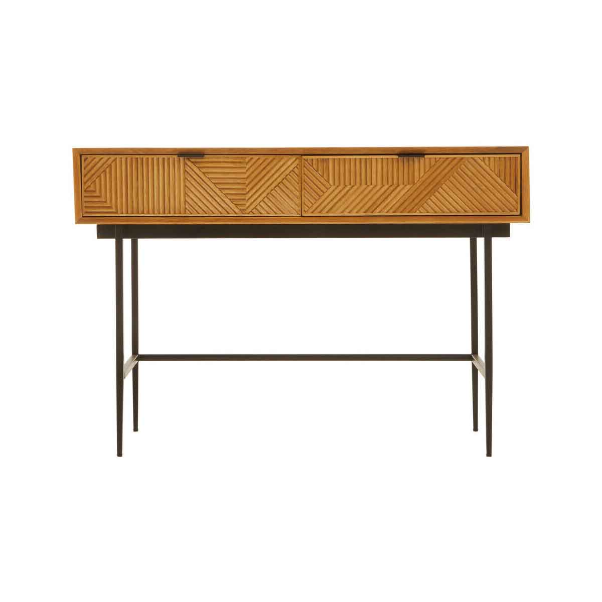 Jakara Two Drawer Natural Finish Console Table With Black Metal Legs