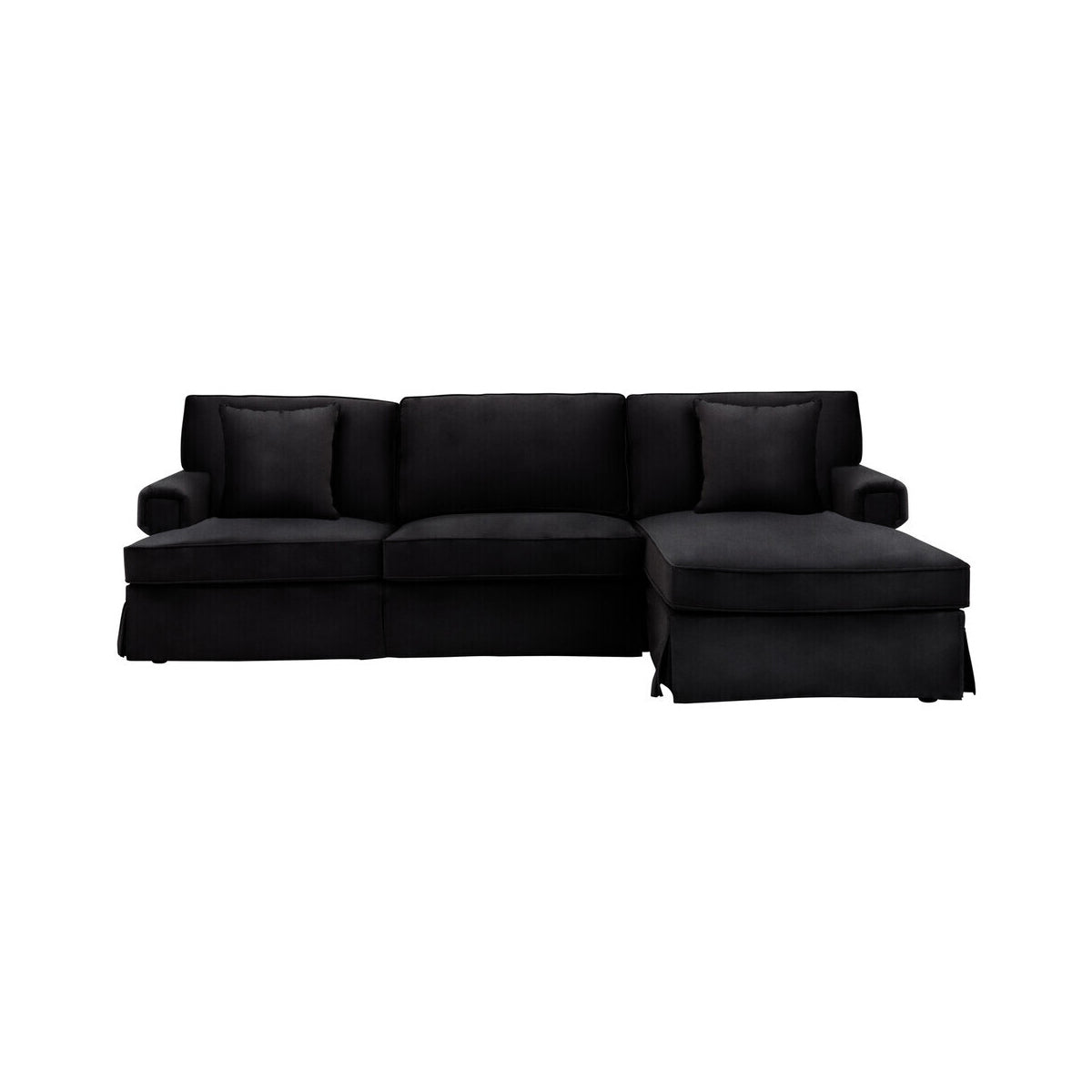 Ralph Three Seat Black Velvet Right Chaise Sofa